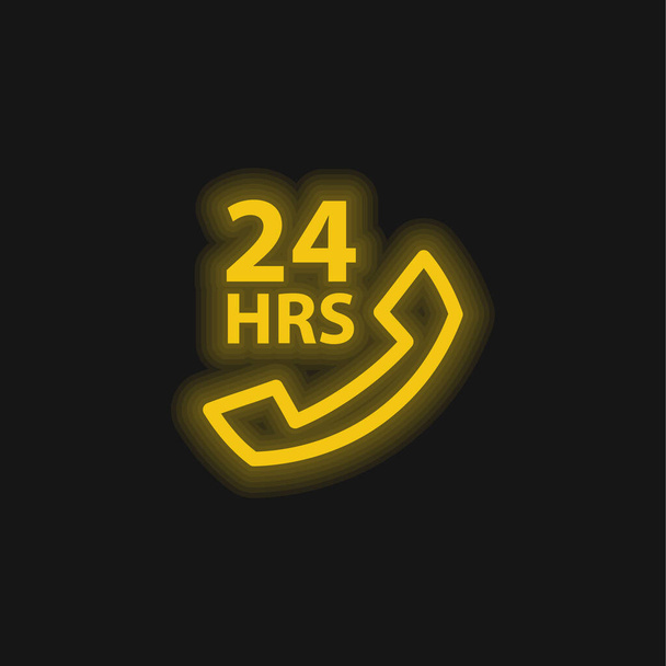 24 Stunden medizinische Hilfe per Telefon gelb leuchtendes Neon-Symbol - Vektor, Bild