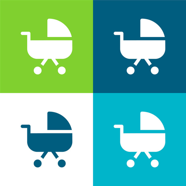 Carruagem de bebê Conjunto de ícones mínimos de quatro cores - Vetor, Imagem