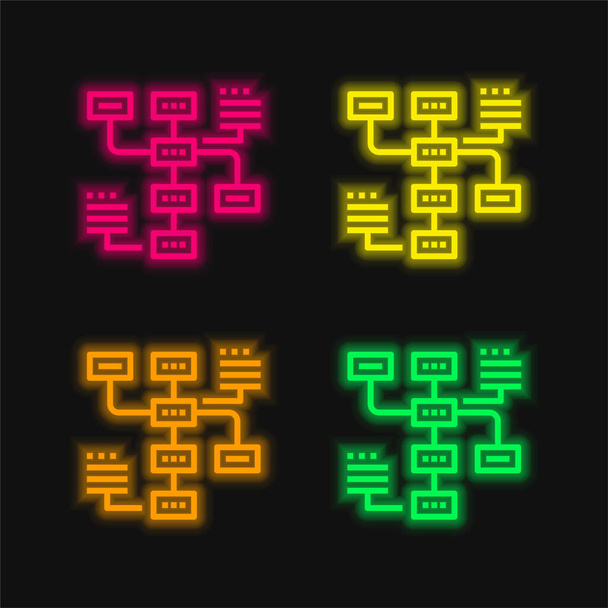 Análisis de cuatro colores brillante icono del vector de neón - Vector, Imagen