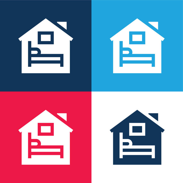 宿泊施設青と赤の4色の最小アイコンセット - ベクター画像