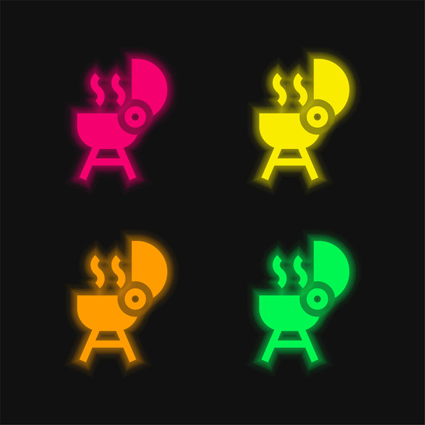 Bbq quatro cores brilhante ícone de vetor de néon - Vetor, Imagem