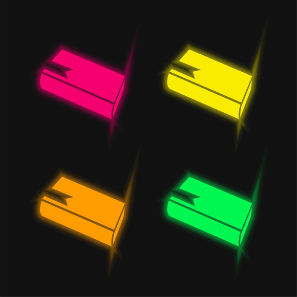 Yer İmi 4 renk neon vektör simgesiyle Çapraz Görünüm Defteri - Vektör, Görsel