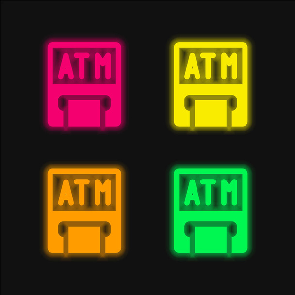 ATM 4色輝くネオンベクトルアイコン - ベクター画像