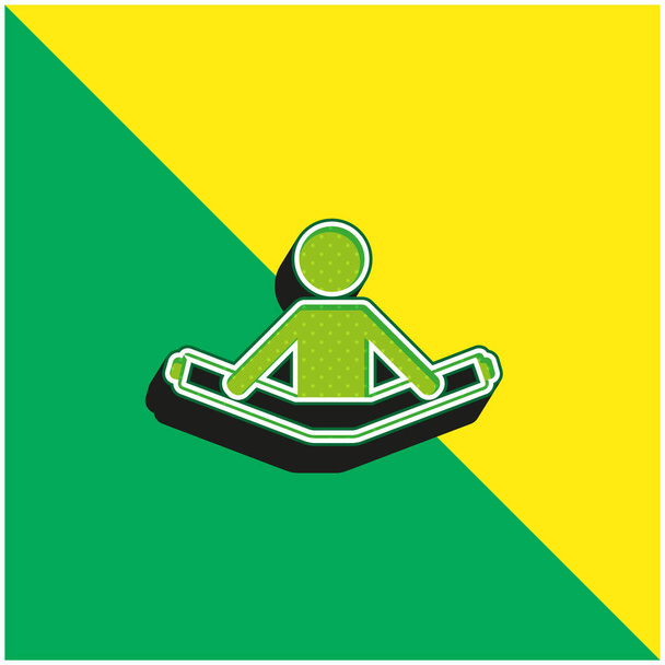 Garçon assis étirant deux jambes vert et jaune moderne logo icône vectorielle 3d - Vecteur, image
