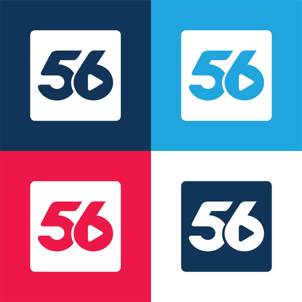 56 Social Logo blue and red four color minimal icon set - Vector, Image