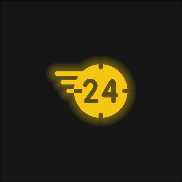 24 Heures jaune brillant icône néon - Vecteur, image