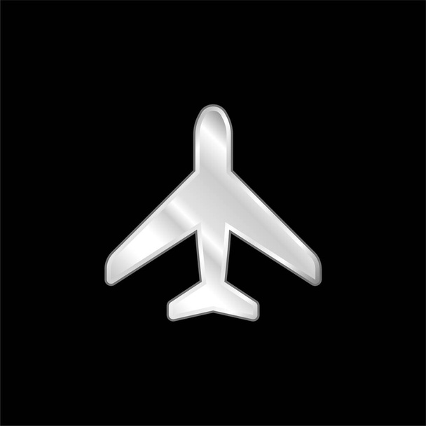 Aeroplane silver plated metallic icon - Vector, Image