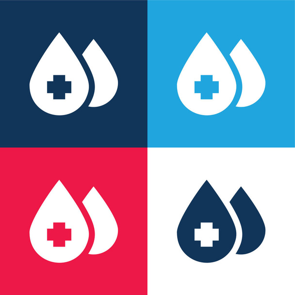Vérkék és piros négy szín minimális ikon készlet - Vektor, kép