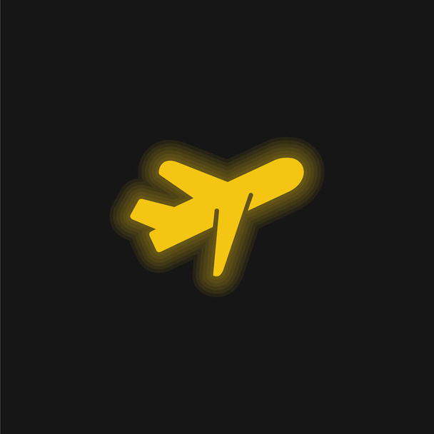 飛行機黄色の輝くネオンアイコン - ベクター画像