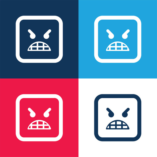 Arrabbiato Emoticon Face blu e rosso quattro set icona minimale colore - Vettoriali, immagini