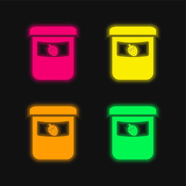 Baby Fruit Food Pot vier kleuren gloeiende neon vector pictogram - Vector, afbeelding
