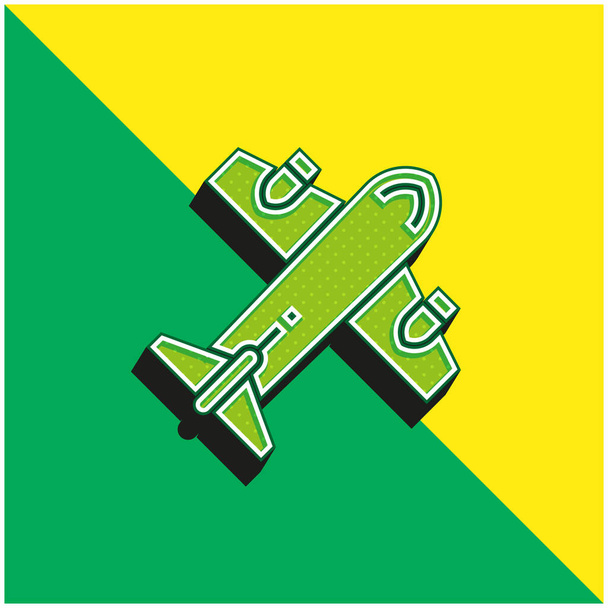 Samolot Zielony i żółty nowoczesny ikona wektora 3D logo - Wektor, obraz