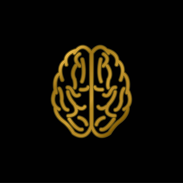 Верхний вид Мозг Контур Позолоченный металлический значок или вектор логотипа - Вектор,изображение