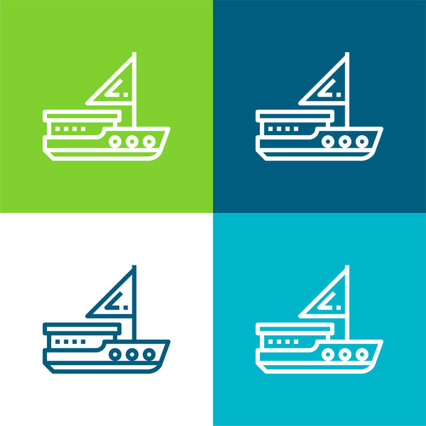 Barca piatto quattro colori set icona minima - Vettoriali, immagini