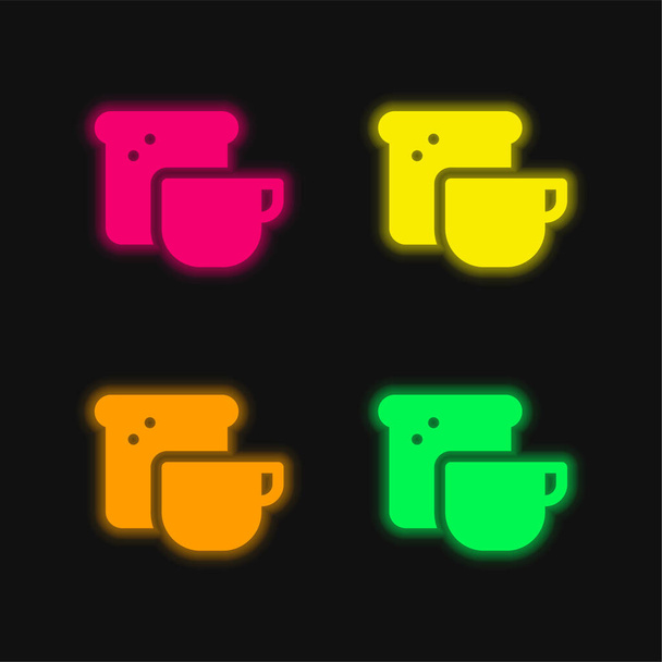 Petit déjeuner quatre couleurs rougeoyantes icône vectorielle néon - Vecteur, image