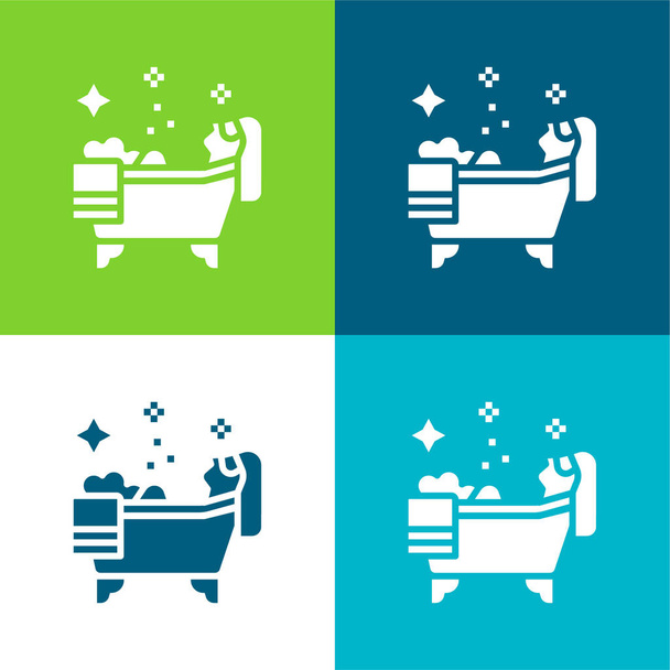 Badewanne flach vier Farben minimales Symbol-Set - Vektor, Bild