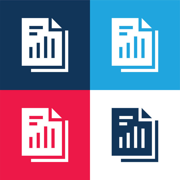 Pasek Wykres niebieski i czerwony czterech kolorów minimalny zestaw ikon - Wektor, obraz