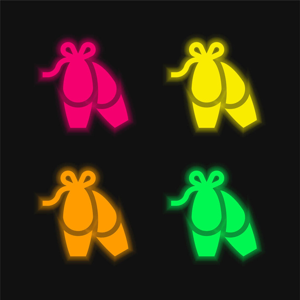 Balerina négy színű izzó neon vektor ikon - Vektor, kép
