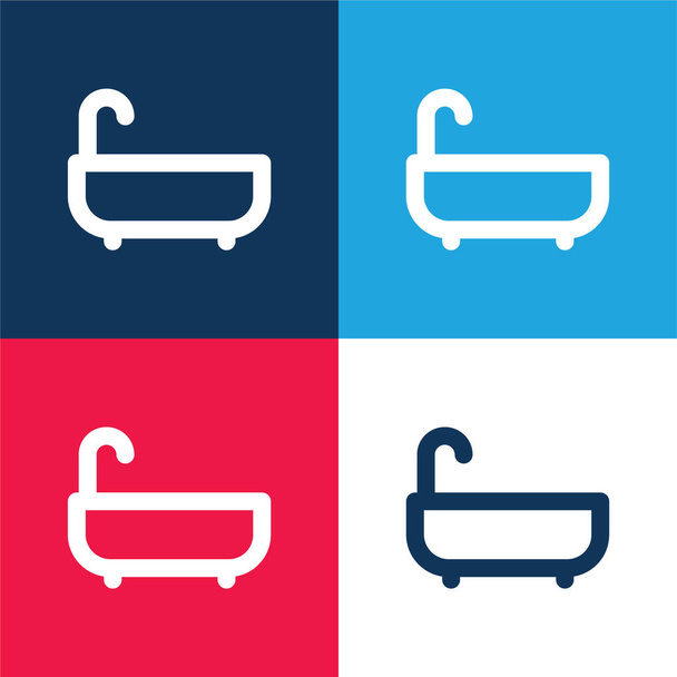 Fürdőszoba kék és piros négy szín minimális ikon készlet - Vektor, kép