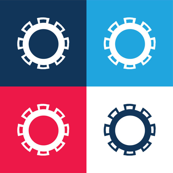 Award Badge Wiel blauw en rood vier kleuren minimale pictogram set - Vector, afbeelding