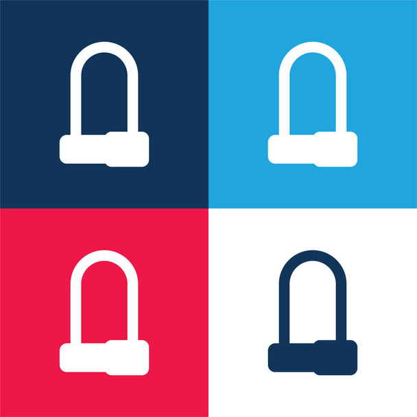 Bike Lock niebieski i czerwony zestaw czterech kolorów minimalny zestaw ikon - Wektor, obraz