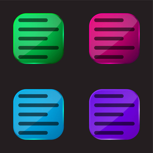 Alinear icono de botón de cristal de cuatro colores - Vector, Imagen