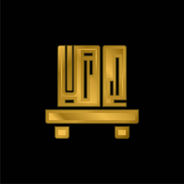 Bücherregal vergoldet metallisches Symbol oder Logo-Vektor - Vektor, Bild