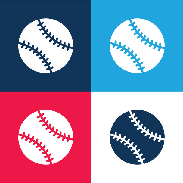 Baseball bleu et rouge quatre couleurs minimum jeu d'icônes - Vecteur, image