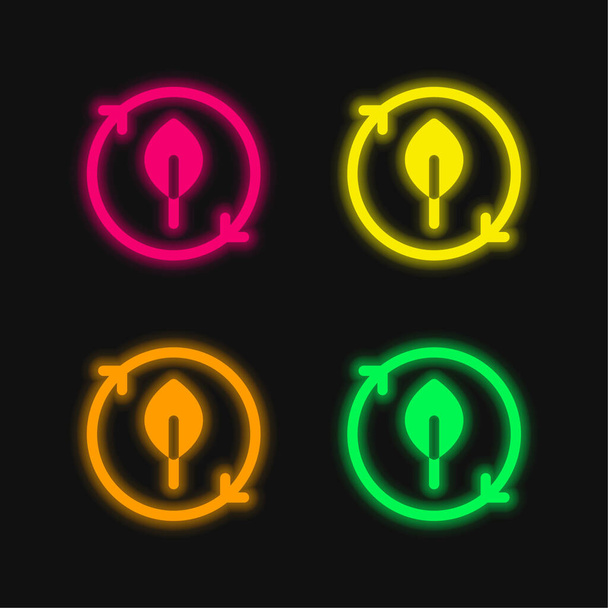 Bio τεσσάρων χρωμάτων λαμπερό εικονίδιο διάνυσμα νέον - Διάνυσμα, εικόνα