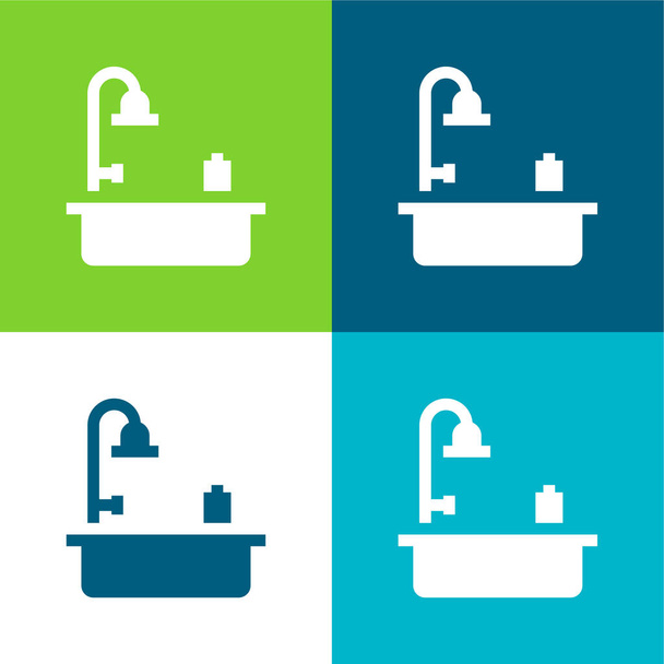 Cuarto de baño Plano de cuatro colores icono mínimo conjunto - Vector, imagen
