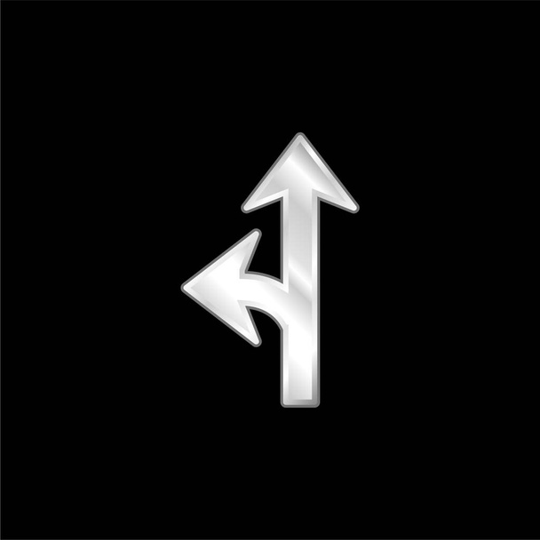 Arrow Junction One To The Left silver plated metallic icon - Vector, Image