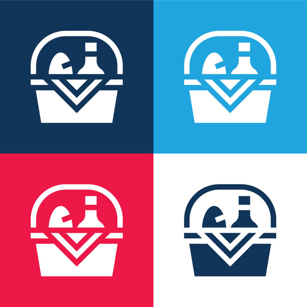 Košík modrá a červená čtyři barvy minimální ikona sada - Vektor, obrázek