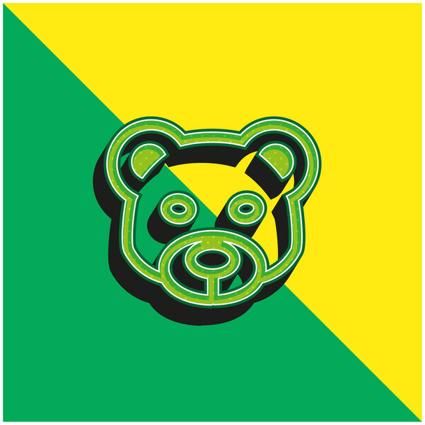 Bear Head Frontal Outline Zöld és sárga modern 3D vektor ikon logó - Vektor, kép