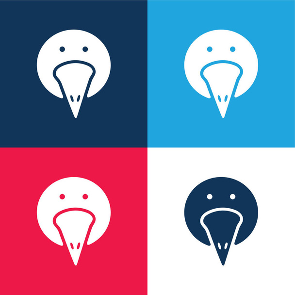 Retrato de pájaro azul y rojo conjunto de iconos mínimo de cuatro colores - Vector, Imagen