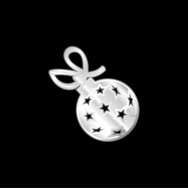 Ball With Stars And Ribbon silver plated metallic icon - Vector, Image