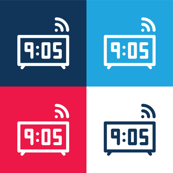 Alarma azul y rojo conjunto de iconos mínimo de cuatro colores - Vector, Imagen