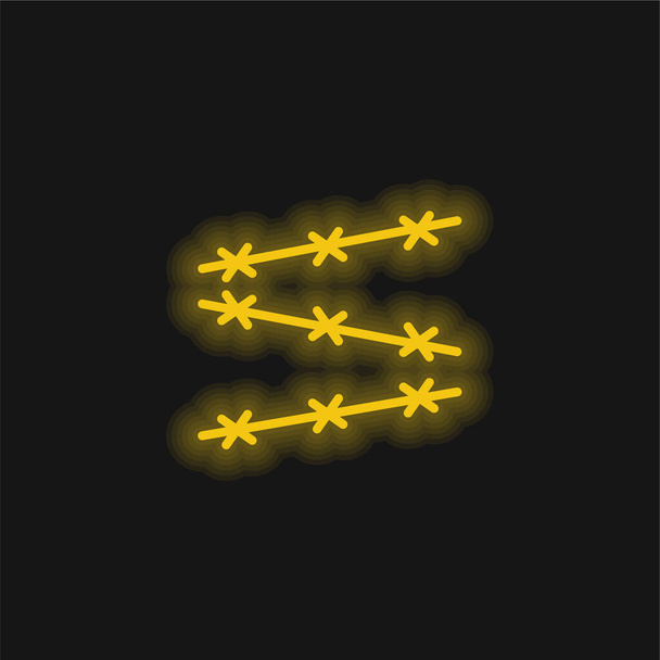 有刺鉄線黄色の輝くネオンアイコン - ベクター画像