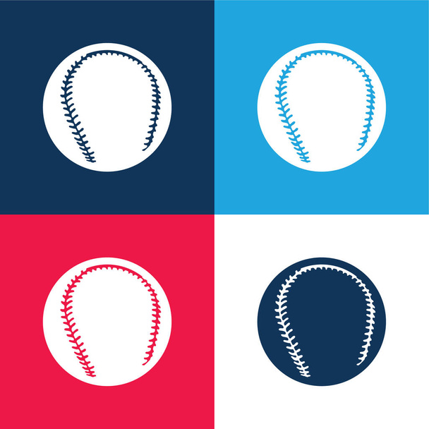 ブラック野球ボールブルーとレッドの4色の最小アイコンセット - ベクター画像