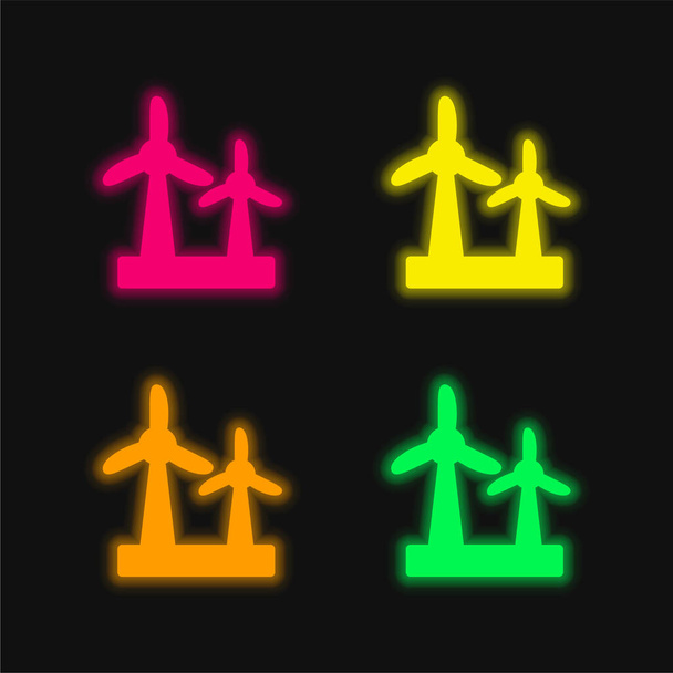 Hava Türbini dört renk parlayan neon vektör simgesi - Vektör, Görsel