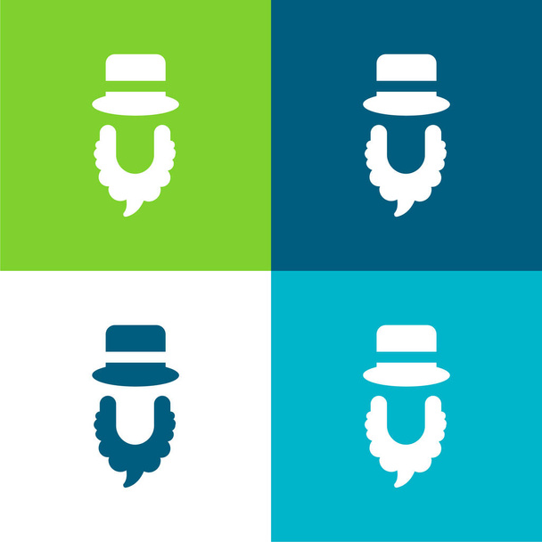 Szakáll és kalap Lapos négy szín minimális ikon készlet - Vektor, kép