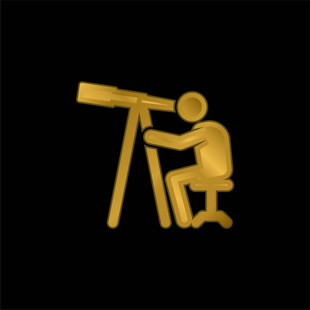 Астроном золотий металевий значок або вектор логотипу
 - Вектор, зображення