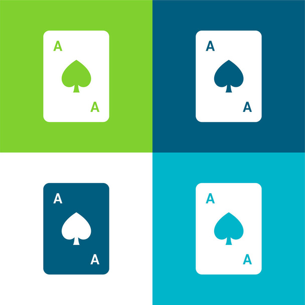 Ace Of Spades Ensemble d'icônes minimal plat de quatre couleurs - Vecteur, image