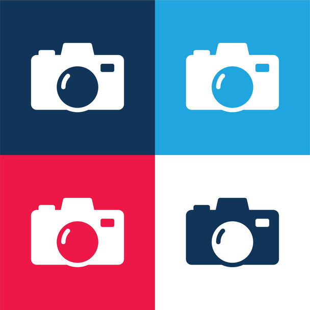 Gran cámara azul y rojo de cuatro colores mínimo icono conjunto - Vector, Imagen