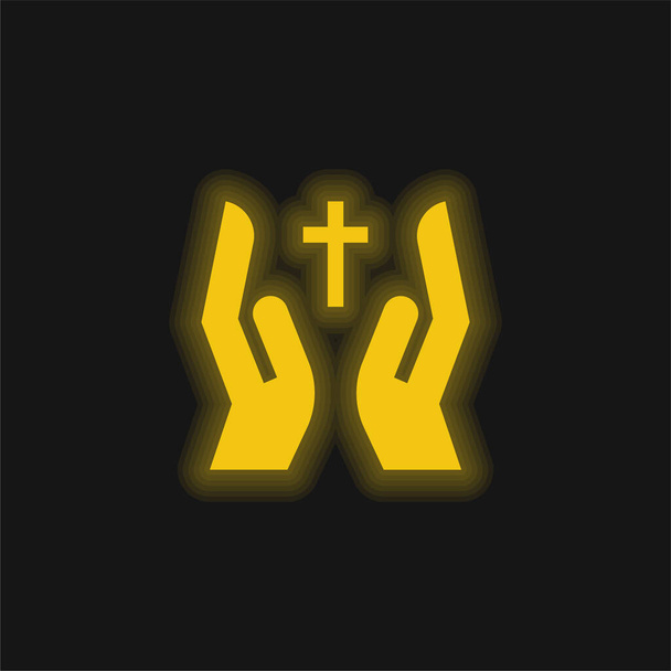 Icono de neón brillante amarillo bendito - Vector, Imagen