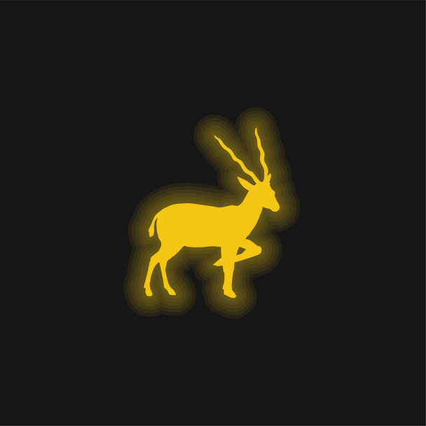 Antilop Silueti Yan Görünümden Parlayan sarı neon simgesi - Vektör, Görsel