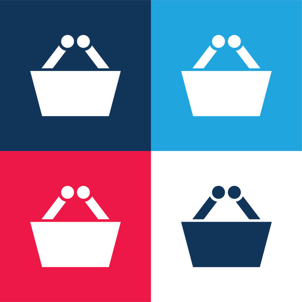 Basket Black Shape Side View blue and red four color minimal icon set - Vector, Image