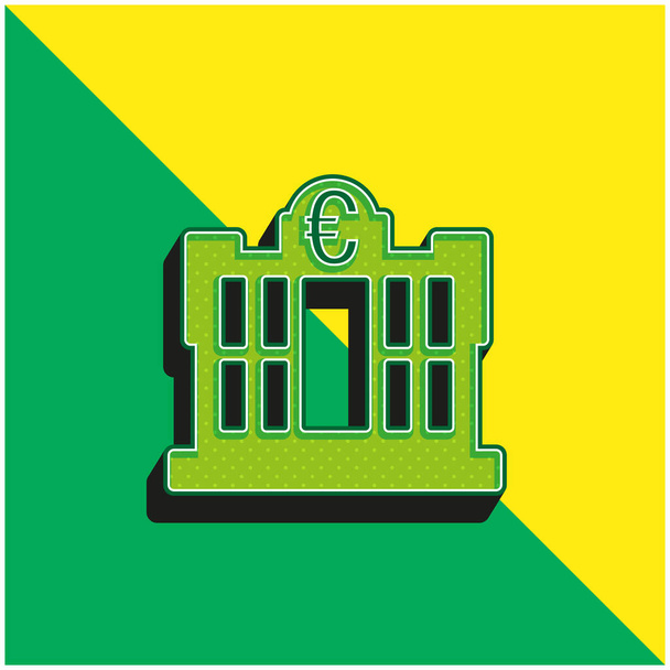 銀行ユーロの建物緑と黄色の近代的な3Dベクトルのアイコンのロゴ - ベクター画像