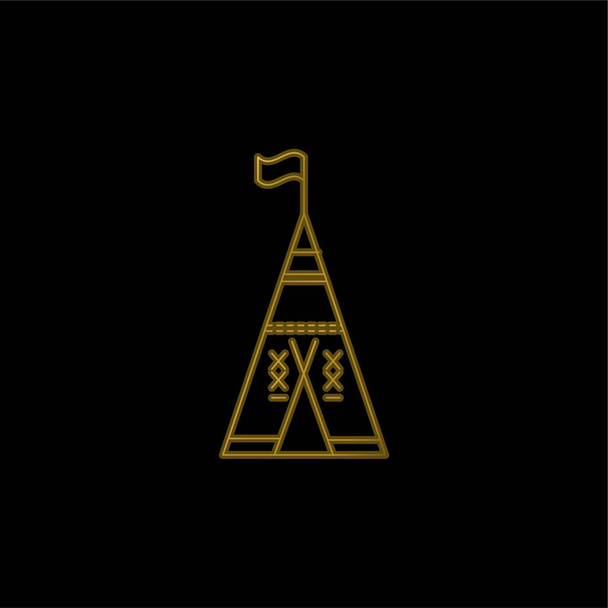 Африканський племінний намет з золотим покриттям металевий значок або логотип вектор
 - Вектор, зображення