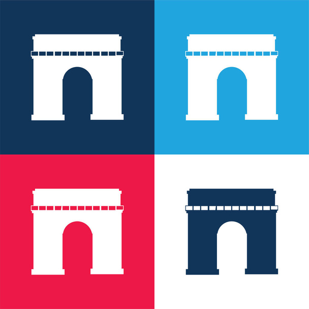 Arc De Triomphe μπλε και κόκκινο τεσσάρων χρωμάτων ελάχιστο σύνολο εικονιδίων - Διάνυσμα, εικόνα