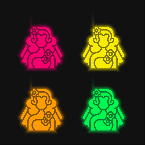花嫁4色輝くネオンベクトルアイコン - ベクター画像